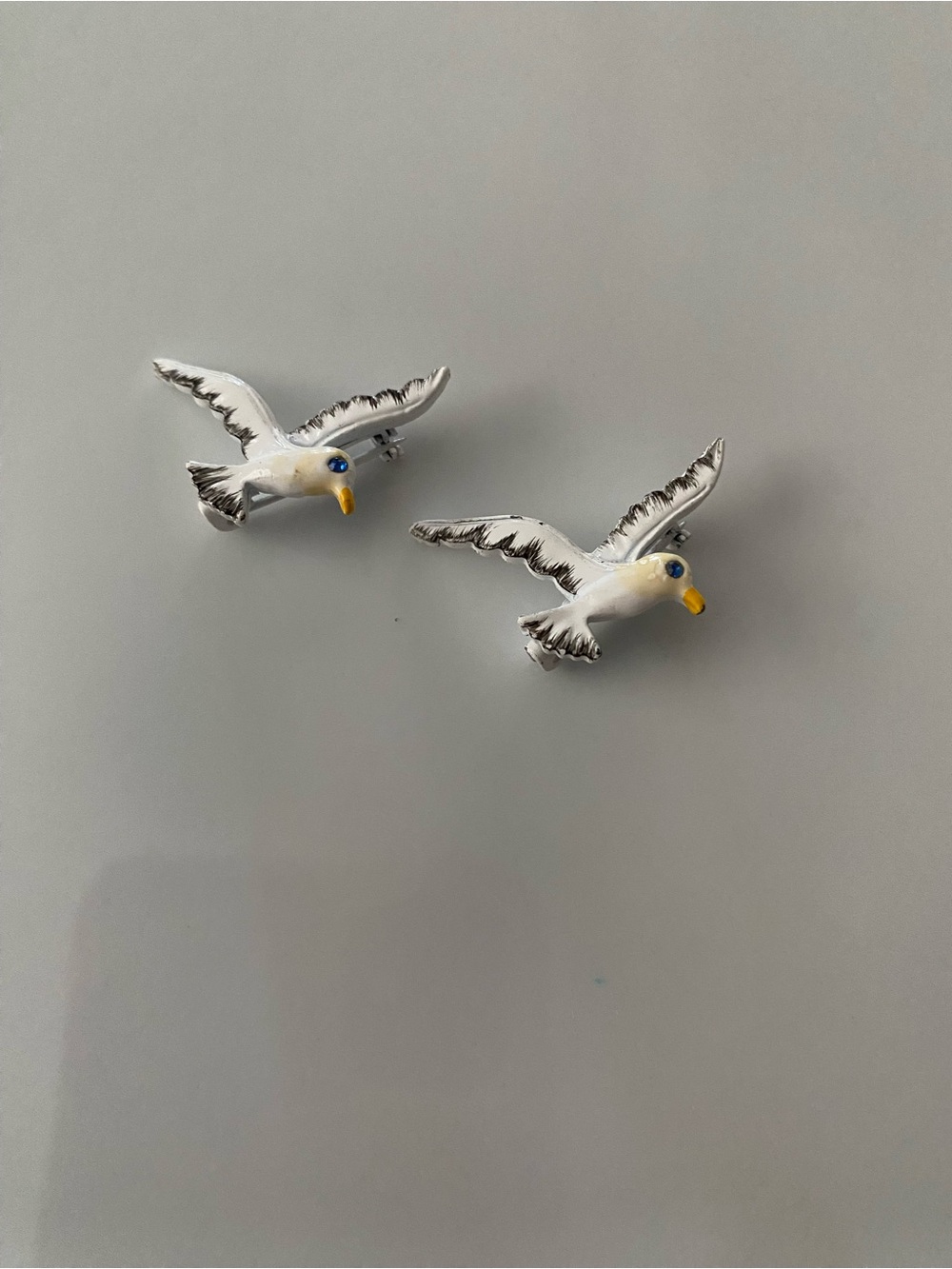 Seagull Bird Pin Earrings - White and Yellow